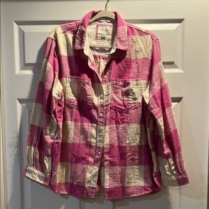 American Eagle Pink Plaid Oversized Flannel Shirt Shacket M